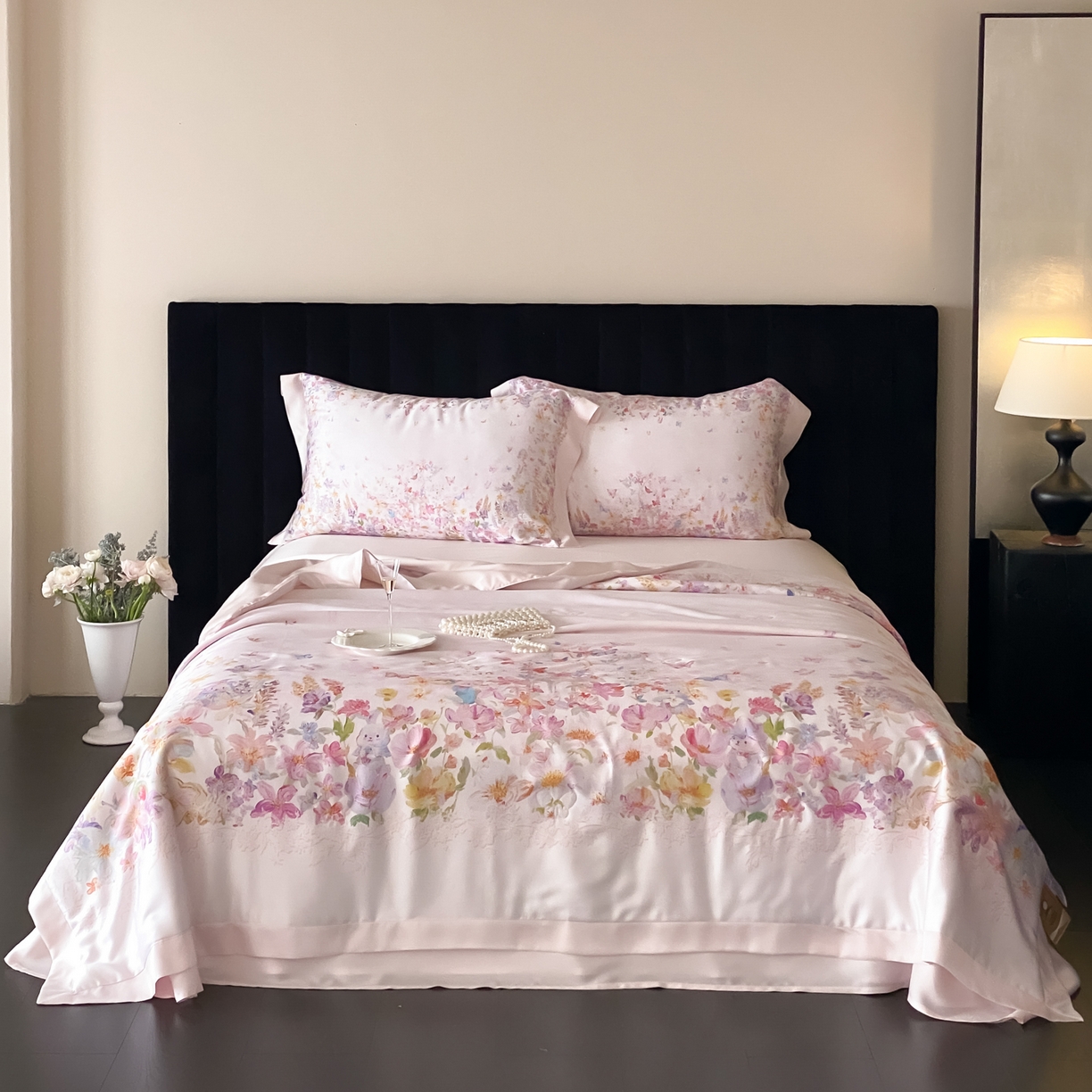 91家纺网 家纺一手货源 找家纺 （总）云栖家居 2026新款60天丝数码印花夏被四件套-绮梦花间