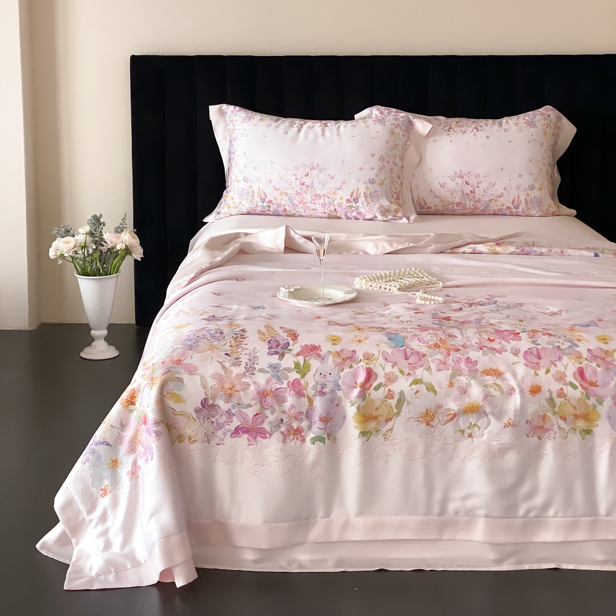 91家纺网 家纺一手货源 找家纺 （总）云栖家居 2026新款60天丝数码印花夏被四件套-绮梦花间