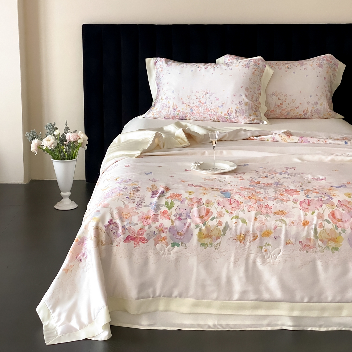 91家纺网 家纺一手货源 找家纺 （总）云栖家居 2026新款60天丝数码印花夏被四件套-绮梦花间