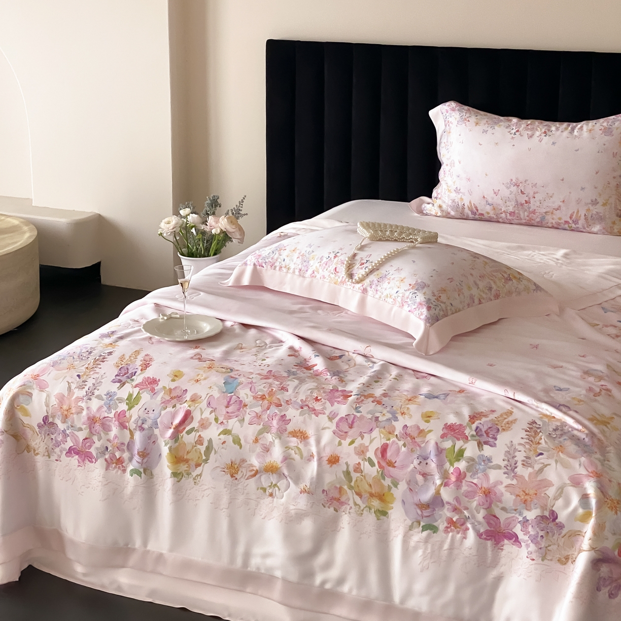 91家纺网 家纺一手货源 找家纺 （总）云栖家居 2026新款60天丝数码印花夏被四件套-绮梦花间