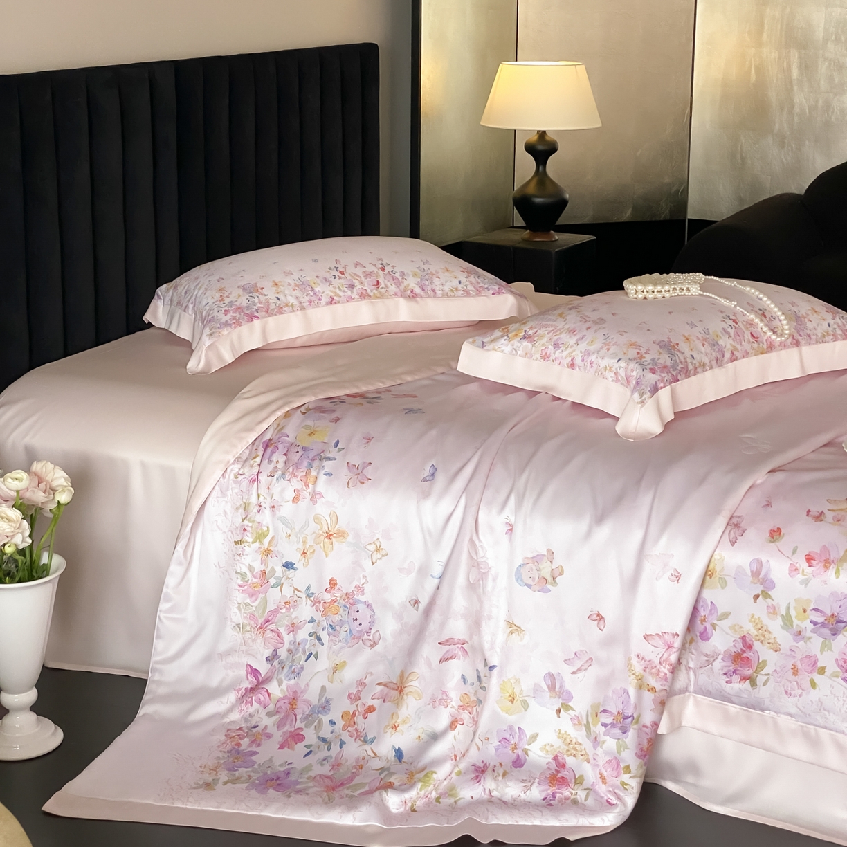 91家纺网 家纺一手货源 找家纺 （总）云栖家居 2026新款60天丝数码印花夏被四件套-绮梦花间