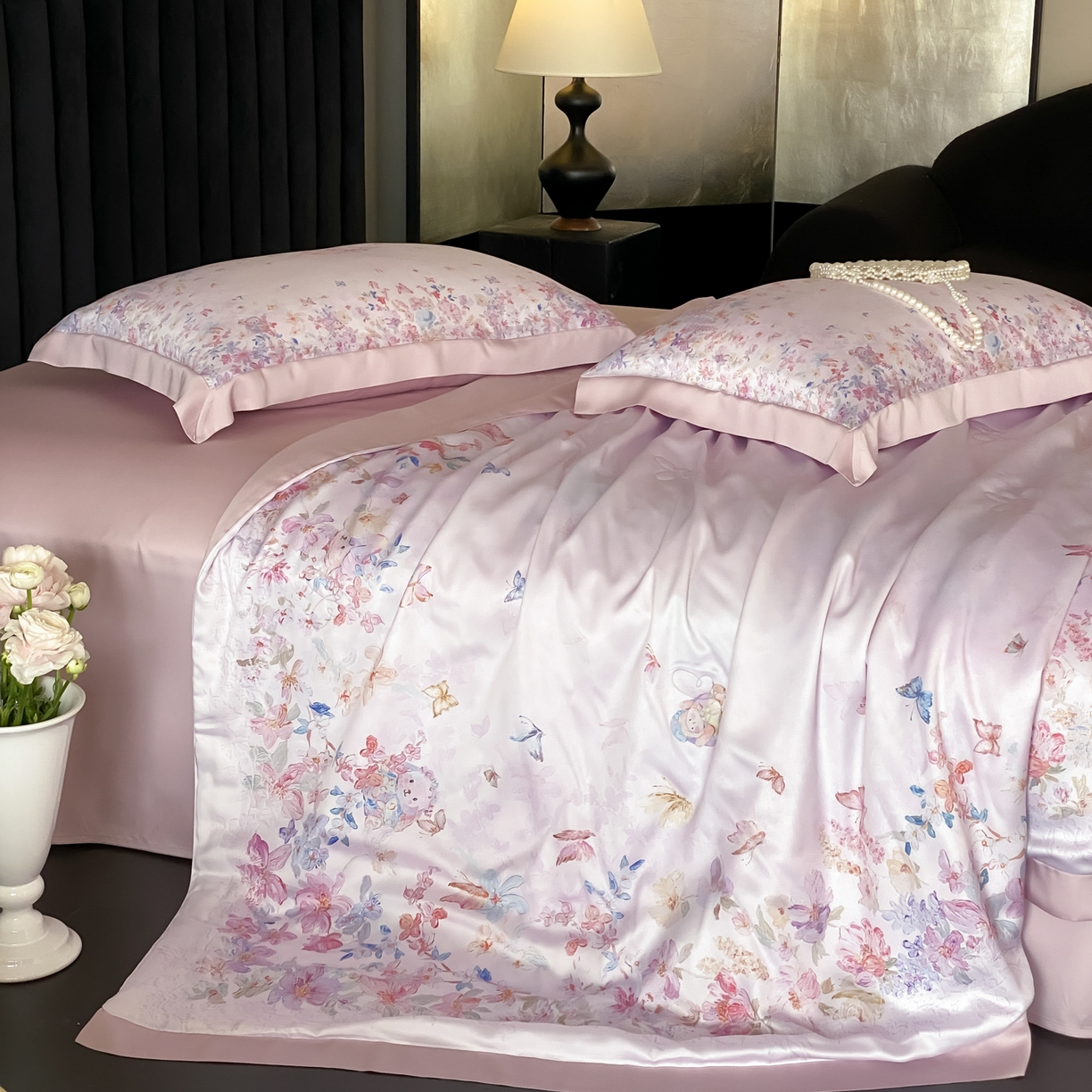 91家纺网 家纺一手货源 找家纺 云栖家居 2026新款60天丝数码印花夏被四件套-绮梦花间 绮梦花涧-紫