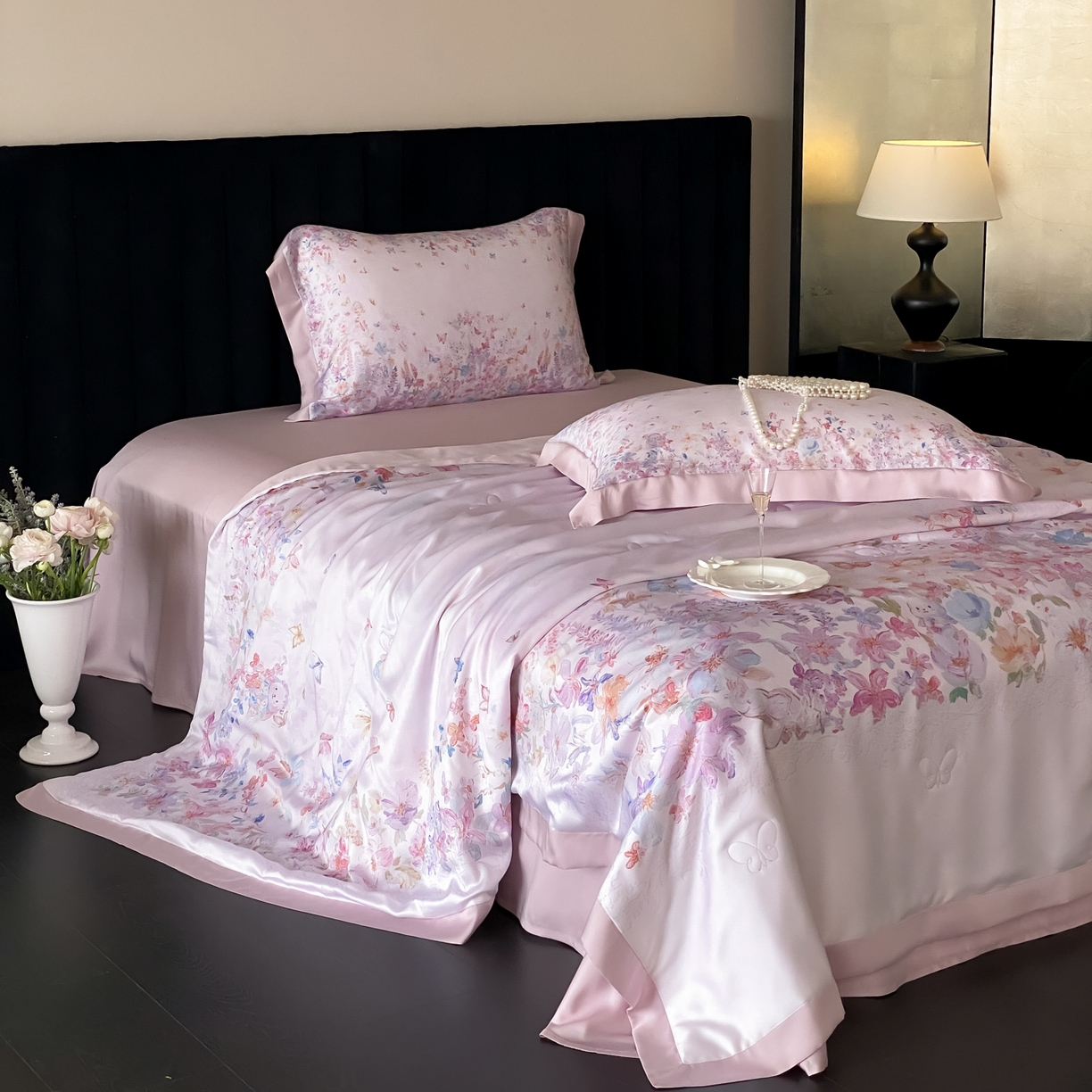 91家纺网 家纺一手货源 找家纺 云栖家居 2026新款60天丝数码印花夏被四件套-绮梦花间 绮梦花涧-紫