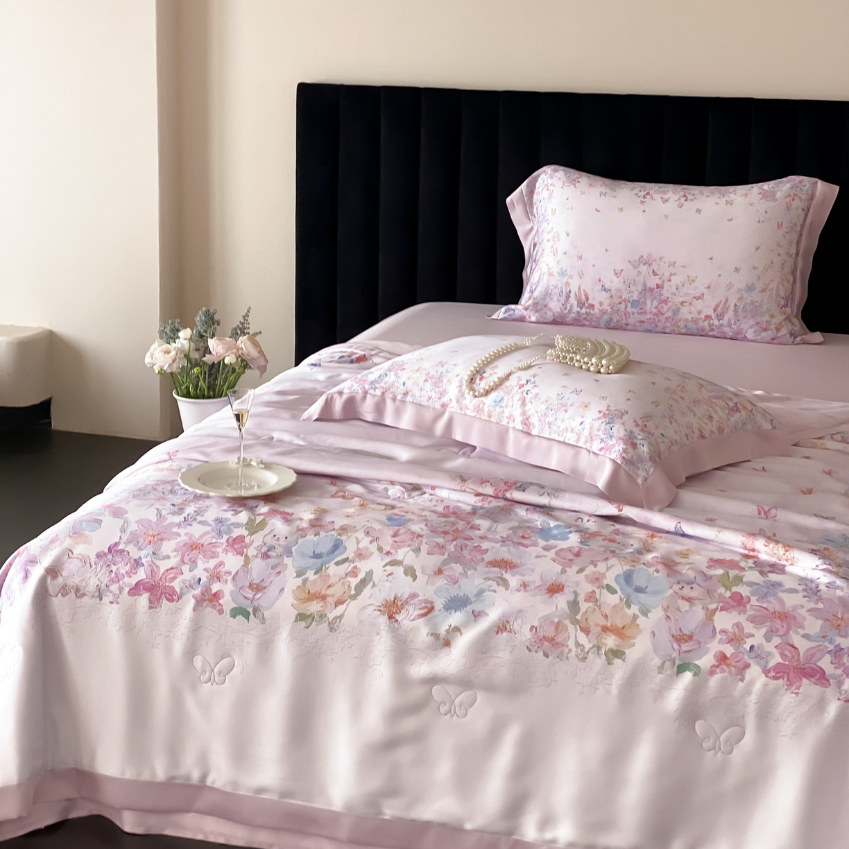 91家纺网 家纺一手货源 找家纺 云栖家居 2026新款60天丝数码印花夏被四件套-绮梦花间 绮梦花涧-紫