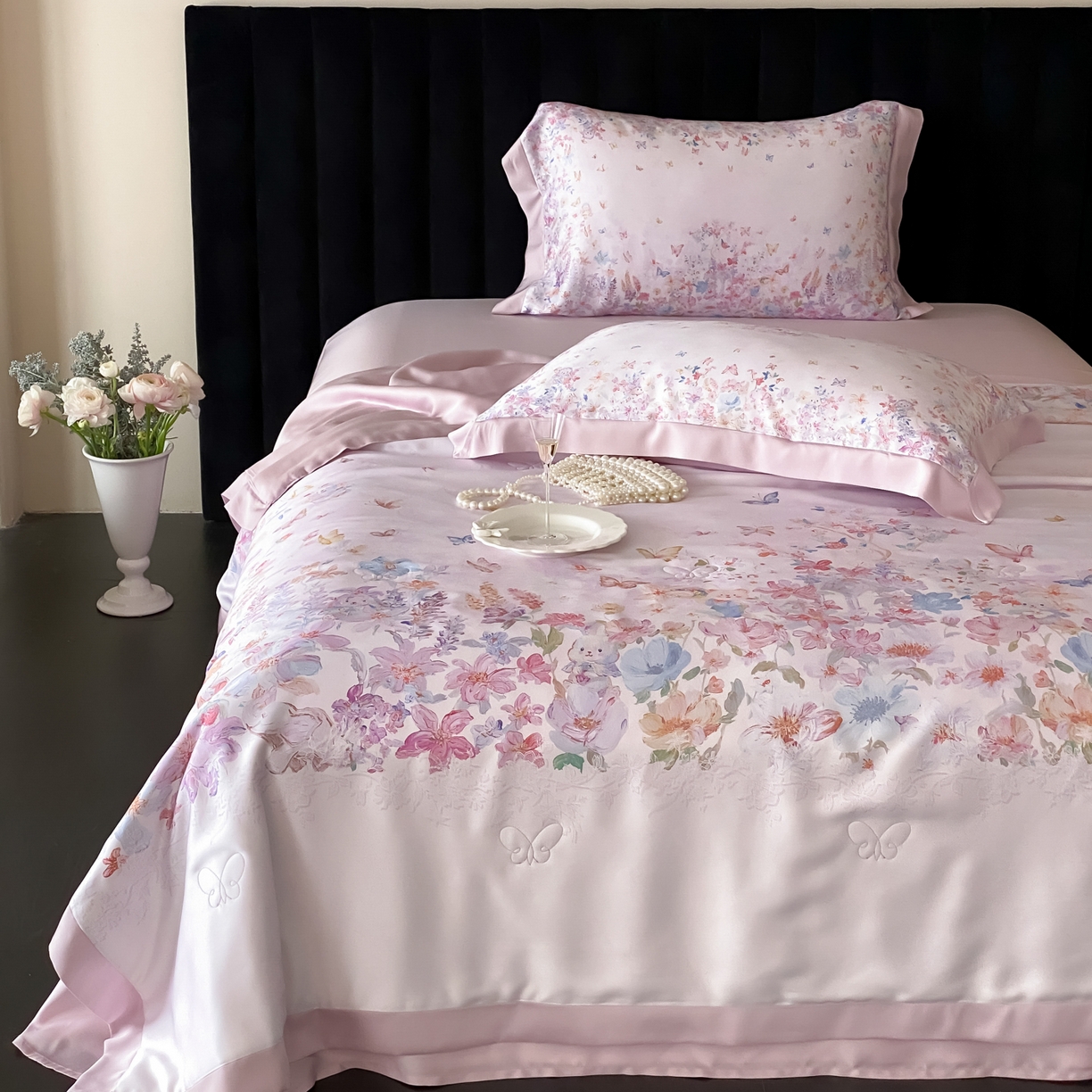 91家纺网 家纺一手货源 找家纺 云栖家居 2026新款60天丝数码印花夏被四件套-绮梦花间 绮梦花涧-紫