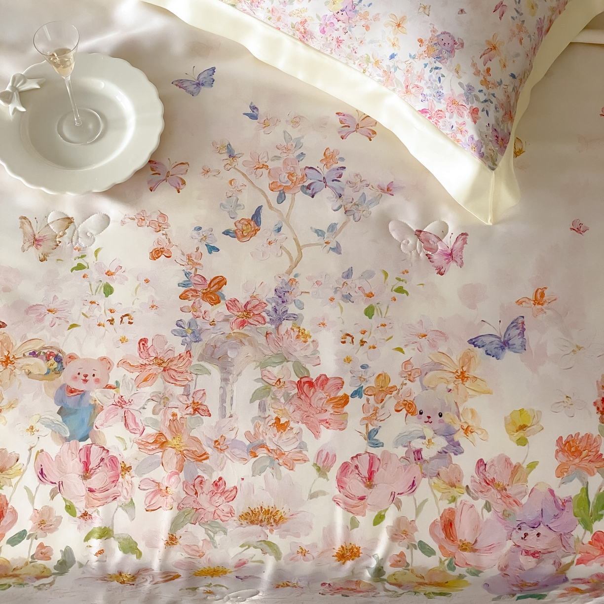 91家纺网 家纺一手货源 找家纺 云栖家居 2026新款60天丝数码印花夏被四件套-绮梦花间 绮梦花涧-香槟