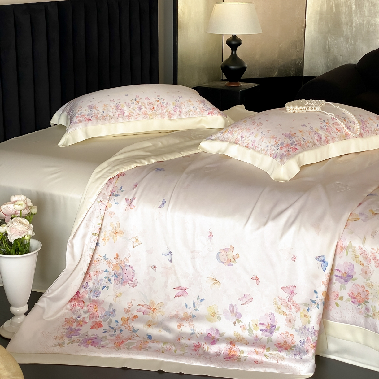 91家纺网 家纺一手货源 找家纺 云栖家居 2026新款60天丝数码印花夏被四件套-绮梦花间 绮梦花涧-香槟