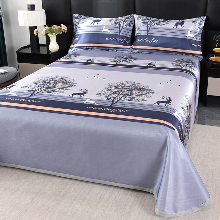 91家纺网 家纺一手货源 找家纺 绒品壹家家纺 2026新款立体数码印花凉感丝冰丝席软凉席席子三件套 幸福鹿