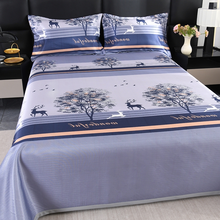 91家纺网 家纺一手货源 找家纺 绒品壹家家纺 2026新款立体数码印花凉感丝冰丝席软凉席席子三件套 幸福鹿