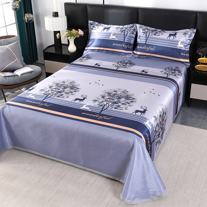 91家纺网 家纺一手货源 找家纺 绒品壹家家纺 2026新款立体数码印花凉感丝冰丝席软凉席席子三件套 幸福鹿