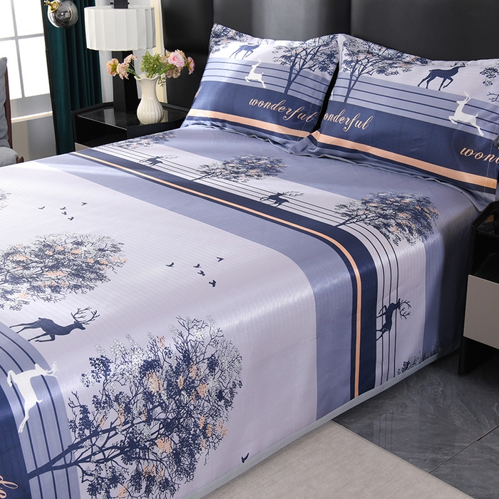 91家纺网 家纺一手货源 找家纺 绒品壹家家纺 2026新款立体数码印花凉感丝冰丝席软凉席席子三件套 幸福鹿