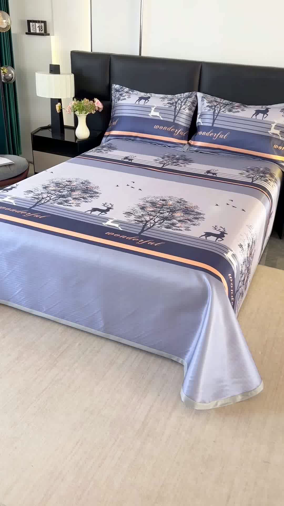 91家纺网 家纺一手货源 找家纺 绒品壹家家纺 2026新款立体数码印花凉感丝冰丝席软凉席席子三件套 幸福鹿