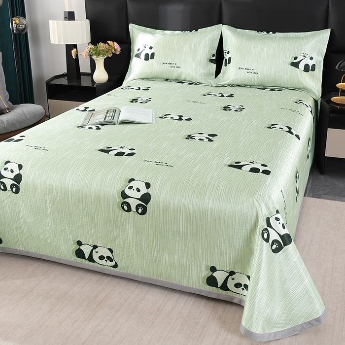 91家纺网 家纺一手货源 找家纺 绒品壹家家纺 2026新款立体数码印花凉感丝冰丝席软凉席席子三件套 熊猫 绿