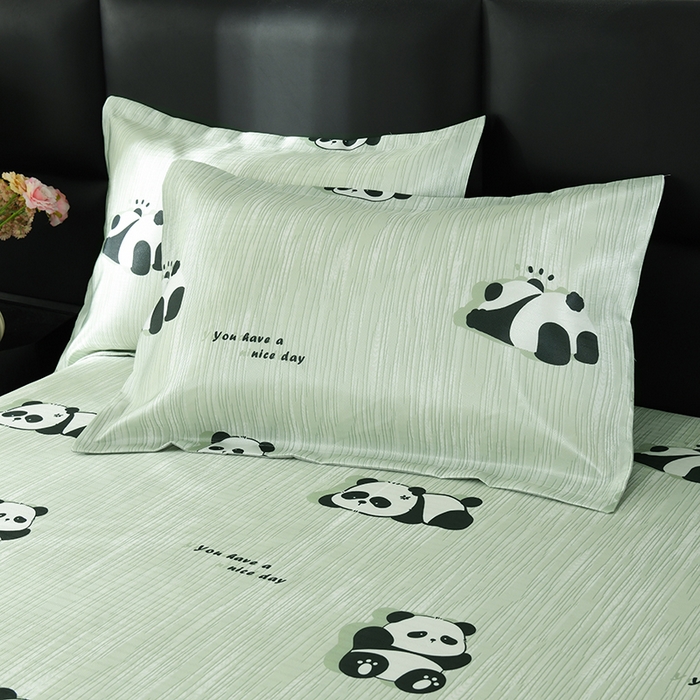 91家纺网 家纺一手货源 找家纺 绒品壹家家纺 2026新款立体数码印花凉感丝冰丝席软凉席席子三件套 熊猫 绿