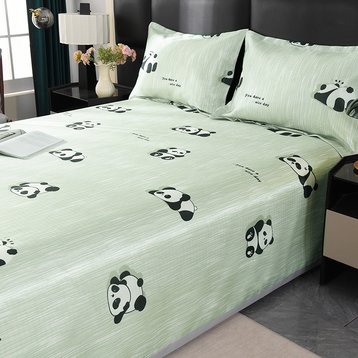 91家纺网 家纺一手货源 找家纺 绒品壹家家纺 2026新款立体数码印花凉感丝冰丝席软凉席席子三件套 熊猫 绿