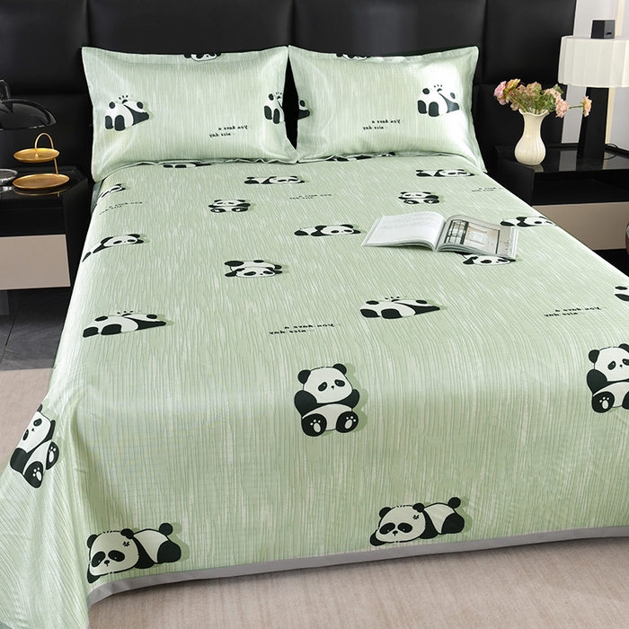 91家纺网 家纺一手货源 找家纺 绒品壹家家纺 2026新款立体数码印花凉感丝冰丝席软凉席席子三件套 熊猫 绿