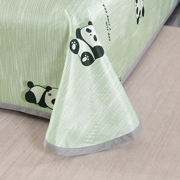 91家纺网 家纺一手货源 找家纺 绒品壹家家纺 2026新款立体数码印花凉感丝冰丝席软凉席席子三件套 熊猫 绿