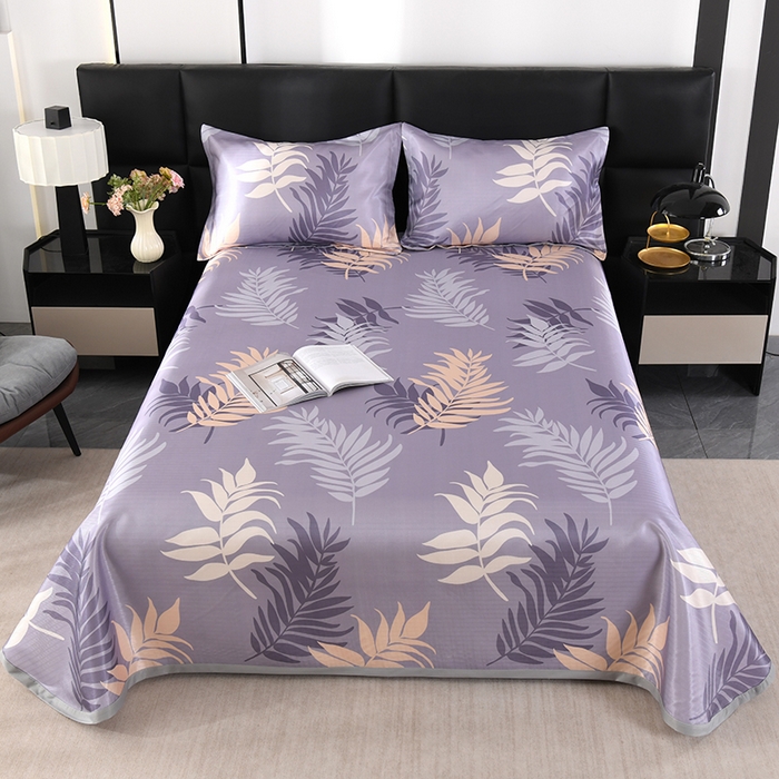 绒品壹家家纺 2026新款立体数码印花凉感丝冰丝席软凉席席子三件套 叶叶风情