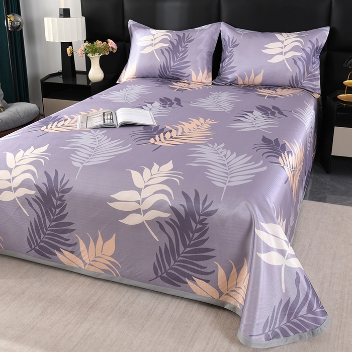 91家纺网 家纺一手货源 找家纺 绒品壹家家纺 2026新款立体数码印花凉感丝冰丝席软凉席席子三件套 叶叶风情