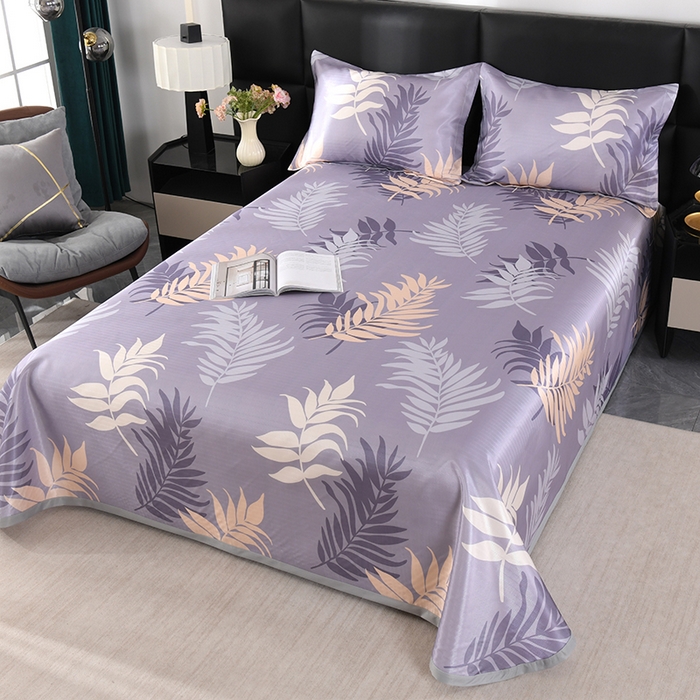 91家纺网 家纺一手货源 找家纺 绒品壹家家纺 2026新款立体数码印花凉感丝冰丝席软凉席席子三件套 叶叶风情