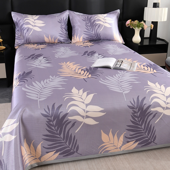 91家纺网 家纺一手货源 找家纺 绒品壹家家纺 2026新款立体数码印花凉感丝冰丝席软凉席席子三件套 叶叶风情