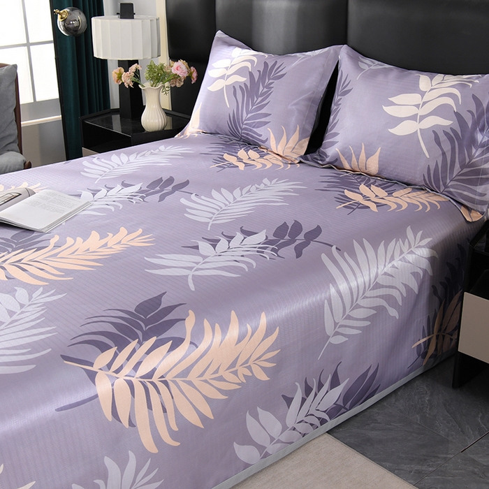 91家纺网 家纺一手货源 找家纺 绒品壹家家纺 2026新款立体数码印花凉感丝冰丝席软凉席席子三件套 叶叶风情