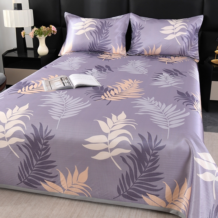 91家纺网 家纺一手货源 找家纺 绒品壹家家纺 2026新款立体数码印花凉感丝冰丝席软凉席席子三件套 叶叶风情