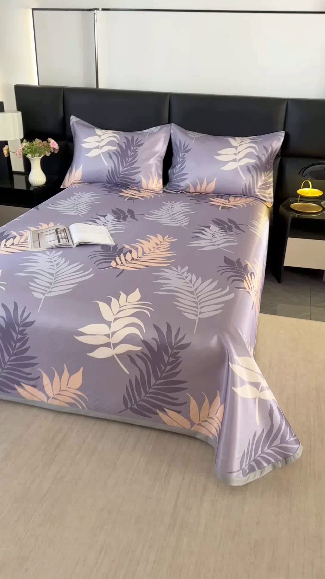 91家纺网 家纺一手货源 找家纺 绒品壹家家纺 2026新款立体数码印花凉感丝冰丝席软凉席席子三件套 叶叶风情