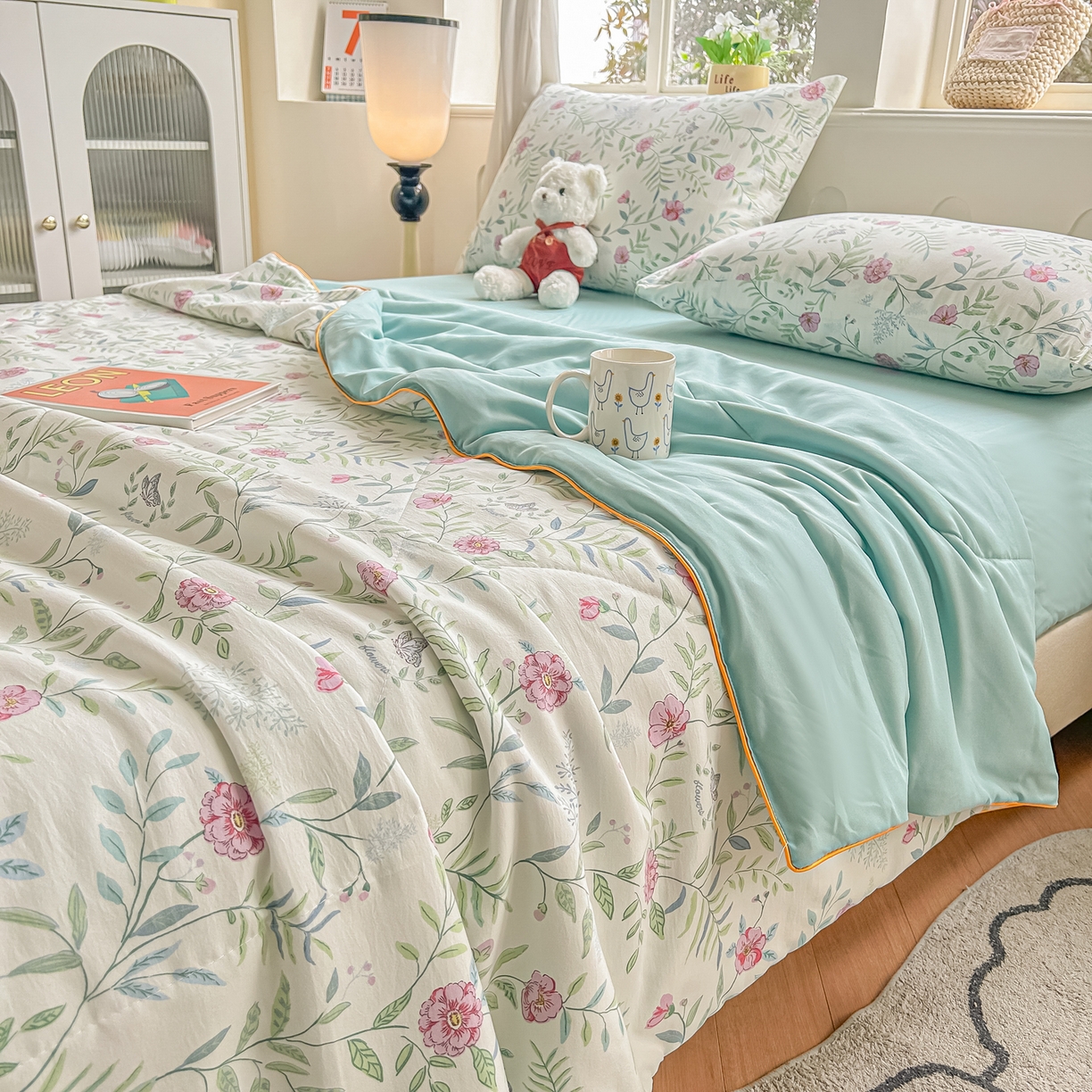 91家纺网 家纺一手货源 找家纺 富艺隆 2026新款A类水洗棉双层纱夏被空调被 皱皱纱夏凉被 春之晓