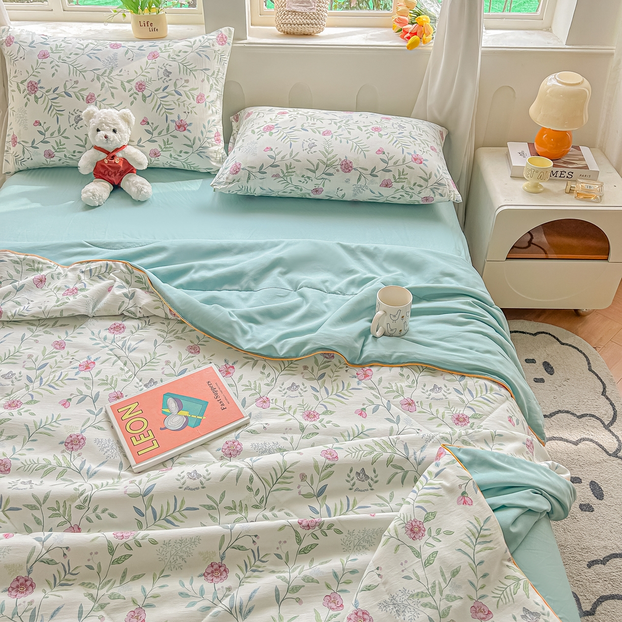 91家纺网 家纺一手货源 找家纺 富艺隆 2026新款A类水洗棉双层纱夏被空调被 皱皱纱夏凉被 春之晓