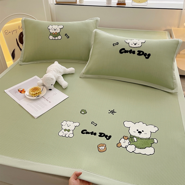 炫拼家纺 2026新款A类满天星凉豆豆卡通毛巾绣大包边复合凉席 泡芙狗