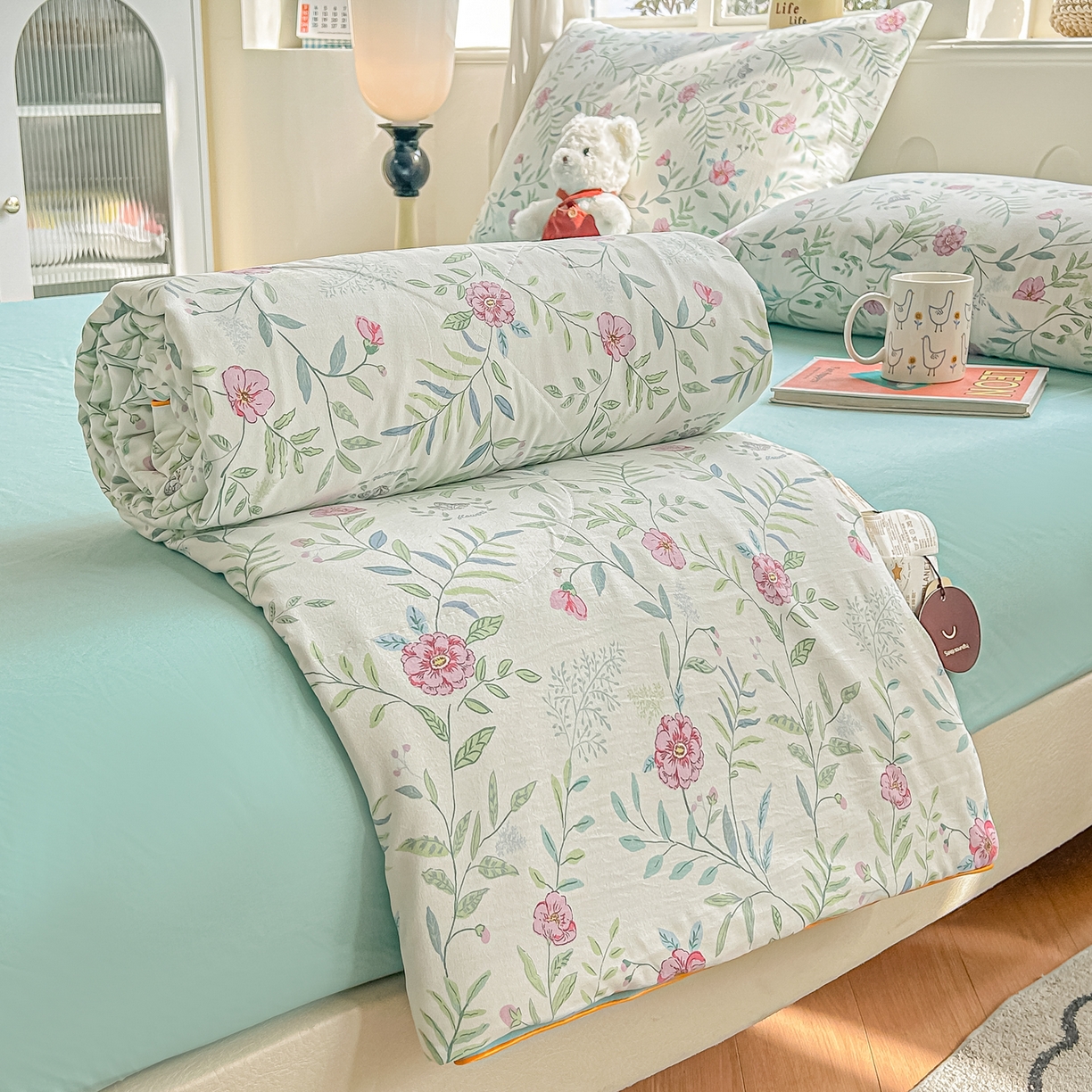 91家纺网 家纺一手货源 找家纺 富艺隆 2026新款A类水洗棉双层纱夏被空调被 皱皱纱夏凉被 春之晓