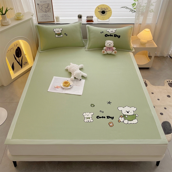 91家纺网 家纺一手货源 找家纺 炫拼家纺 2026新款A类满天星凉豆豆卡通毛巾绣大包边复合凉席 泡芙狗