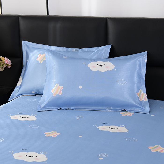 91家纺网 家纺一手货源 找家纺 绒品壹家家纺 2026新款立体数码印花凉感丝冰丝席软凉席席子三件套 云朵  蓝