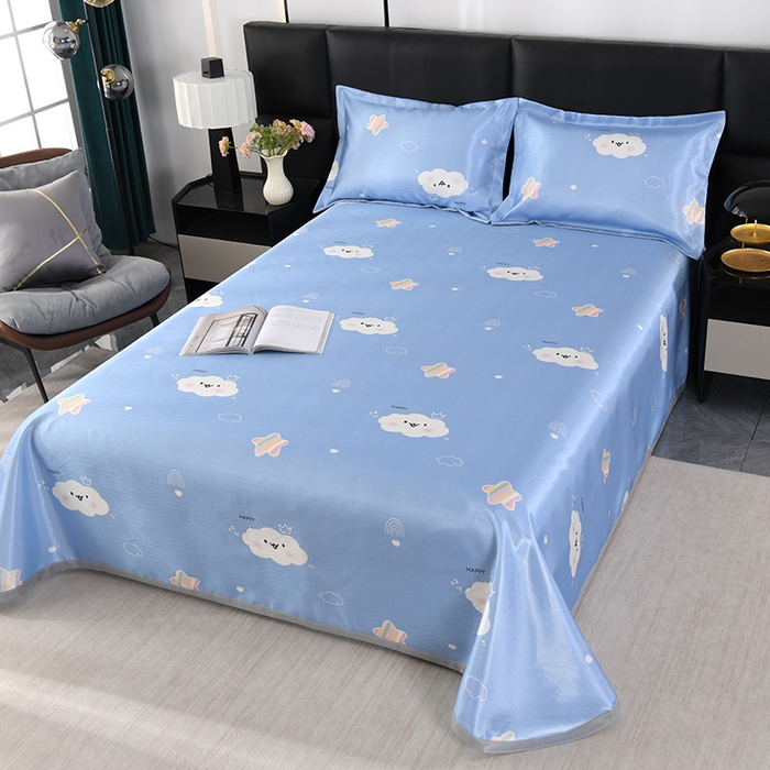 91家纺网 家纺一手货源 找家纺 绒品壹家家纺 2026新款立体数码印花凉感丝冰丝席软凉席席子三件套 云朵  蓝