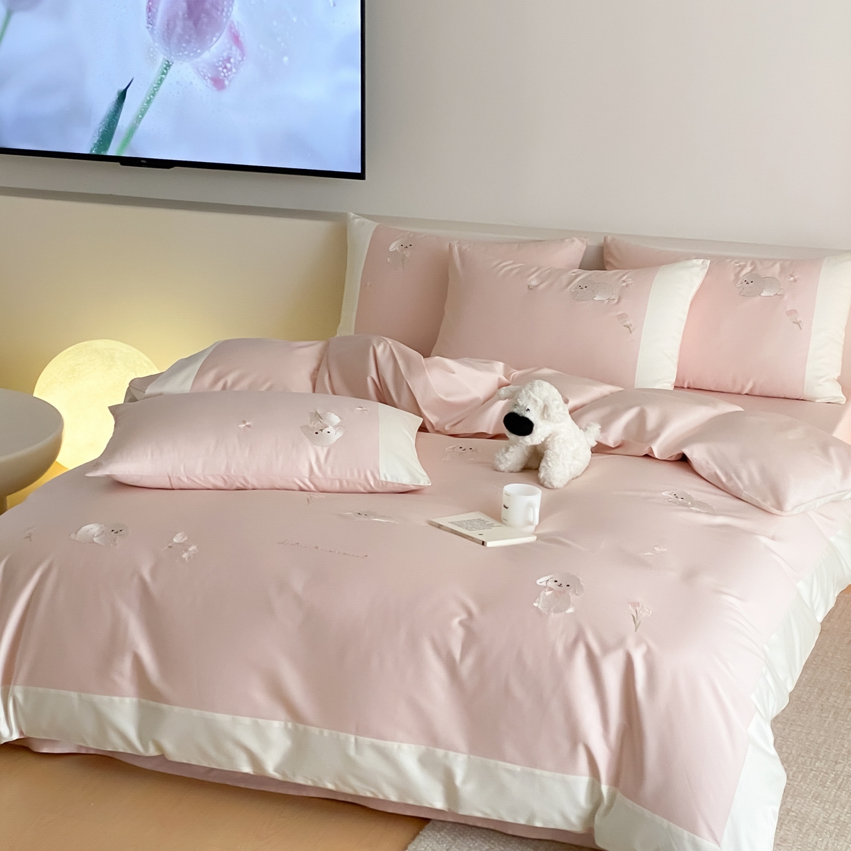 91家纺网 家纺一手货源 找家纺 （总）云栖家居 2026新款50支长绒棉拼角卡通纯棉刺绣-小萌兔