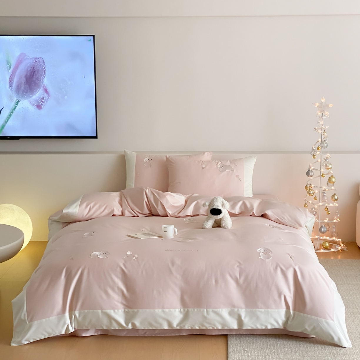 91家纺网 家纺一手货源 找家纺 （总）云栖家居 2026新款50支长绒棉拼角卡通纯棉刺绣-小萌兔