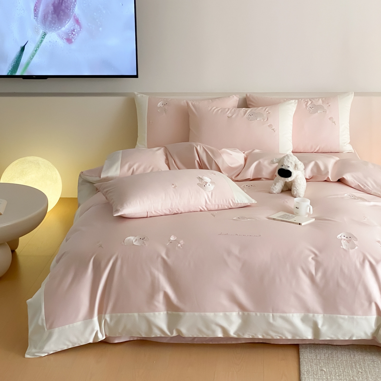 91家纺网 家纺一手货源 找家纺 （总）云栖家居 2026新款50支长绒棉拼角卡通纯棉刺绣-小萌兔