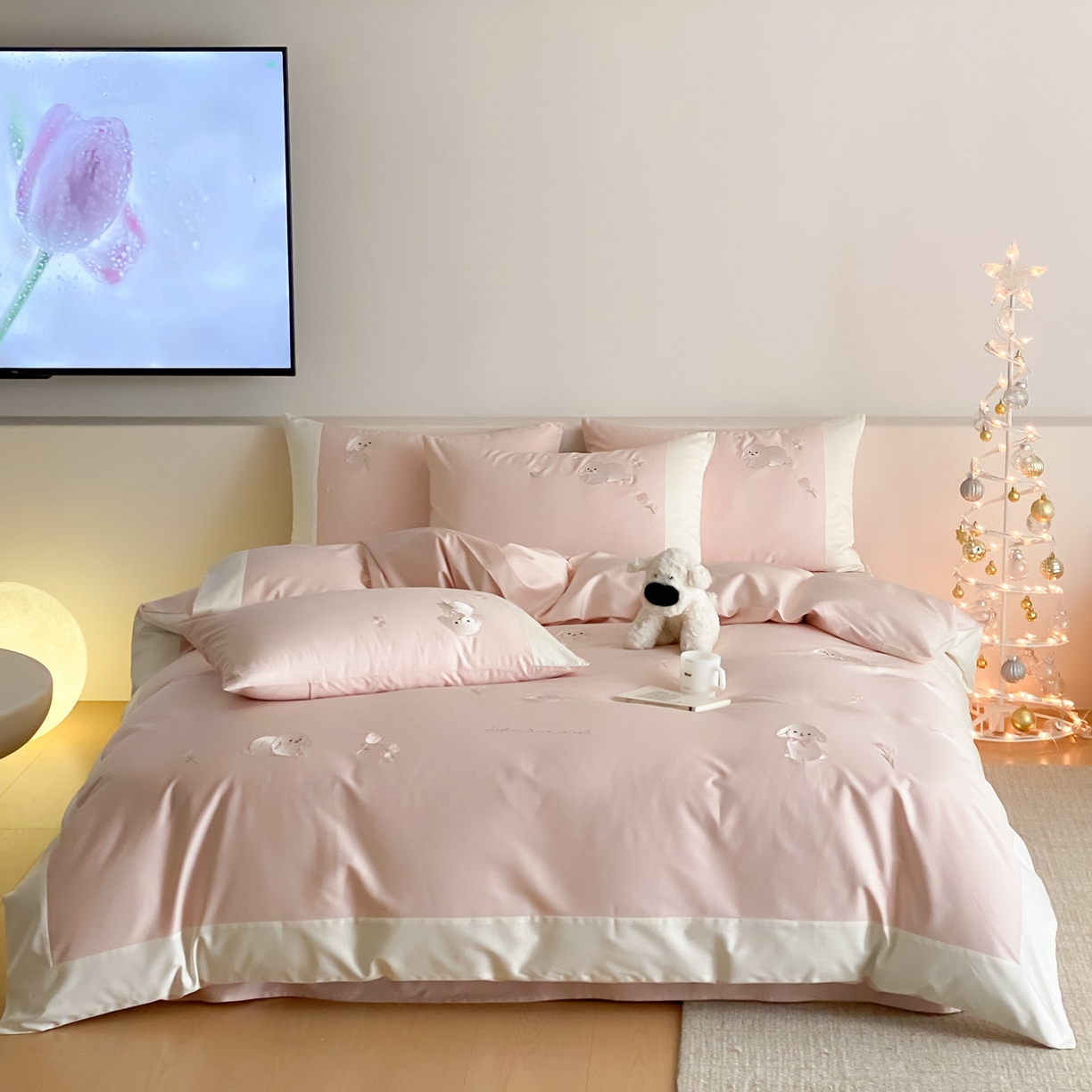 91家纺网 家纺一手货源 找家纺 （总）云栖家居 2026新款50支长绒棉拼角卡通纯棉刺绣-小萌兔