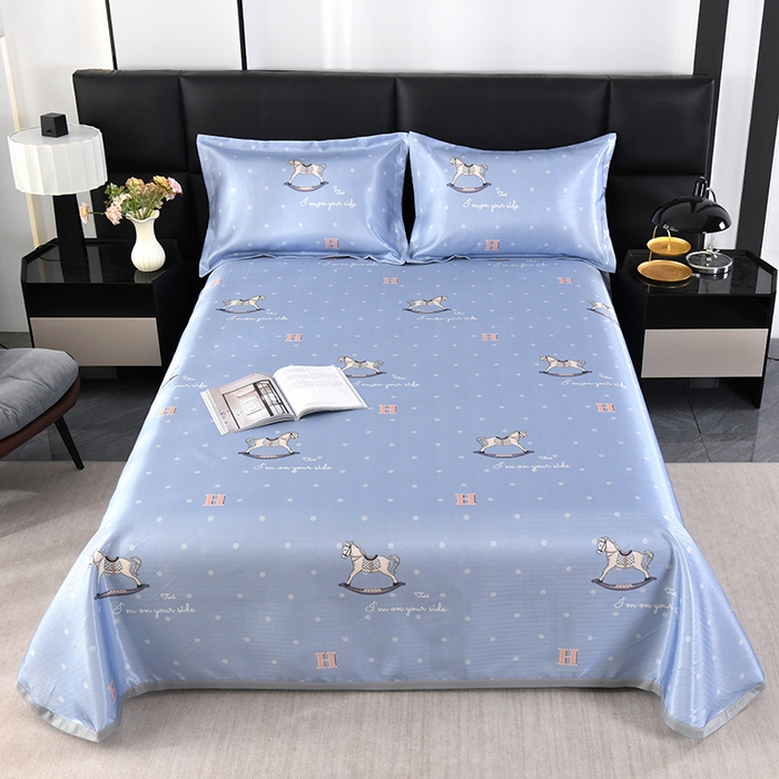 绒品壹家家纺 2026新款立体数码印花凉感丝冰丝席软凉席席子三件套 马运享通