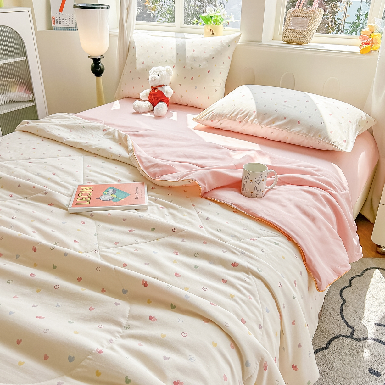 91家纺网 家纺一手货源 找家纺 富艺隆 2026新款A类水洗棉双层纱夏被空调被 皱皱纱夏凉被 爱心手礼