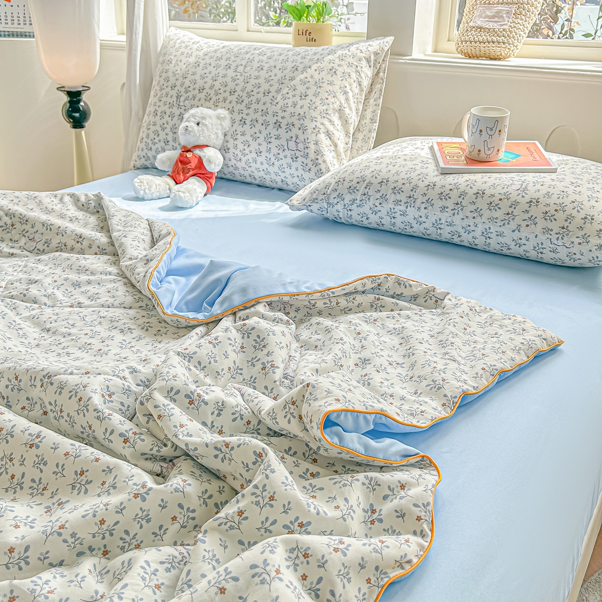 91家纺网 家纺一手货源 找家纺 富艺隆 2026新款A类水洗棉双层纱夏被空调被 皱皱纱夏凉被 安妮的兔