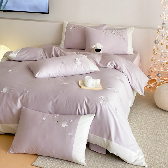 91家纺网 家纺一手货源 找家纺 （总）云栖家居 2026新款50支长绒棉拼角卡通纯棉刺绣-小萌兔