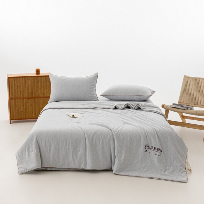 91家纺网 家纺一手货源 找家纺 迪梵家纺 2026春夏新款A类古法天然原麻生态夏被空调被棉麻夏凉被子被芯 天然原麻-浅灰