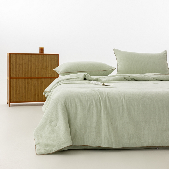 91家纺网 家纺一手货源 找家纺 迪梵家纺 2026春夏新款A类古法天然原麻生态夏被空调被棉麻夏凉被子被芯 天然原麻-豆绿