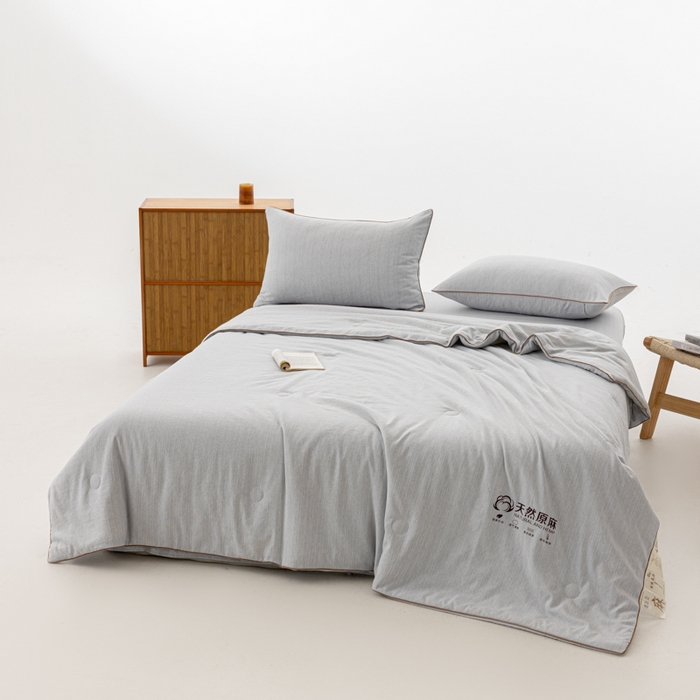 91家纺网 家纺一手货源 找家纺 迪梵家纺 2026春夏新款A类古法天然原麻生态夏被空调被棉麻夏凉被子被芯 天然原麻-浅灰