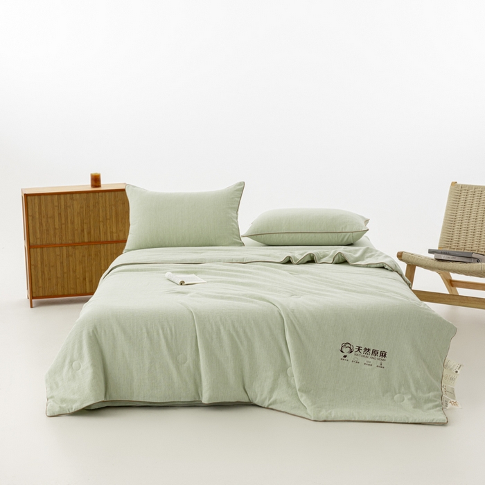 91家纺网 家纺一手货源 找家纺 迪梵家纺 2026春夏新款A类古法天然原麻生态夏被空调被棉麻夏凉被子被芯 天然原麻-豆绿
