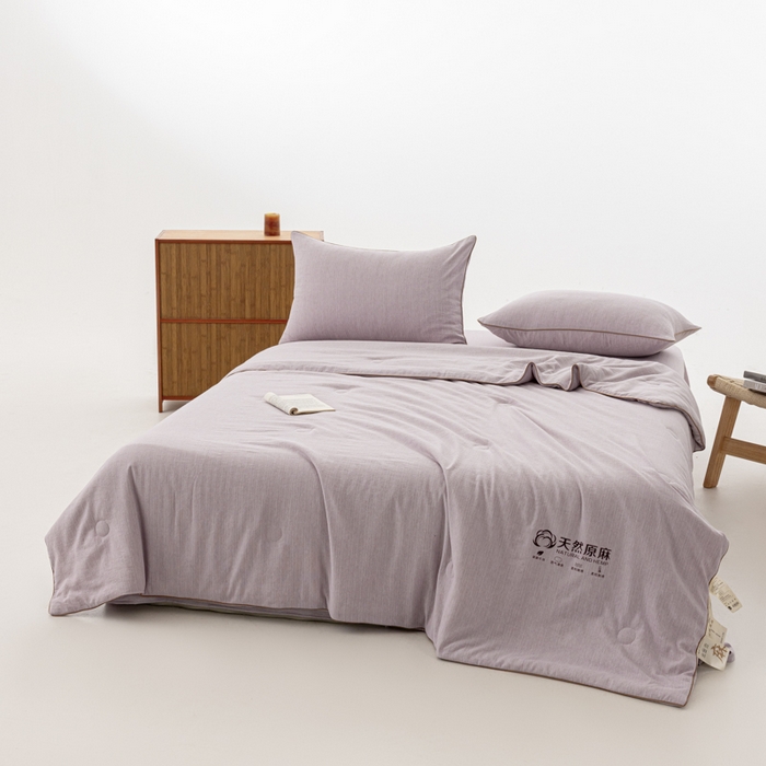 91家纺网 家纺一手货源 找家纺 迪梵家纺 2026春夏新款A类古法天然原麻生态夏被空调被棉麻夏凉被子被芯 天然原麻-紫色