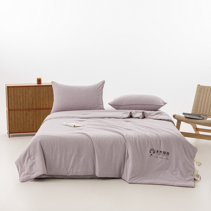 91家纺网 家纺一手货源 找家纺 迪梵家纺 2026春夏新款A类古法天然原麻生态夏被空调被棉麻夏凉被子被芯 天然原麻-紫色