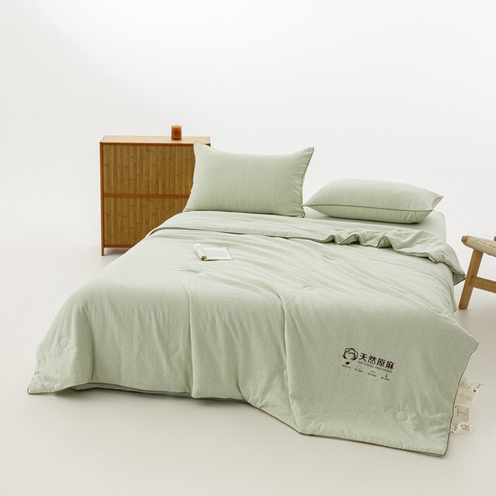 91家纺网 家纺一手货源 找家纺 迪梵家纺 2026春夏新款A类古法天然原麻生态夏被空调被棉麻夏凉被子被芯 天然原麻-豆绿